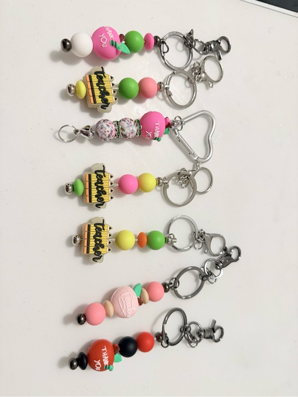 Cute Beaded Teacher Keychain - Pink, Green, Yellow Assorted